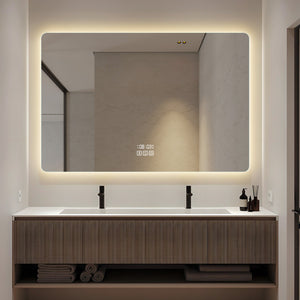 Smart LED Mirror with Demister, Light Selection, Dimmable Control, Bluetooth, Date/Time/Temp Display