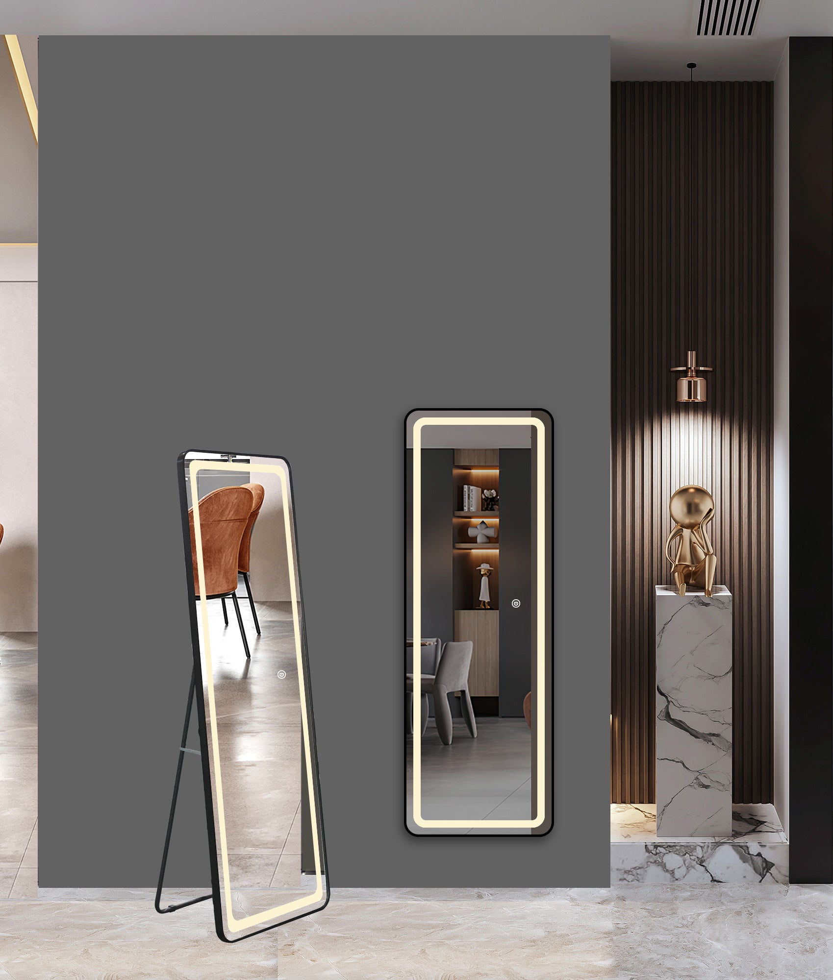 Miror Dim Dressing LED Mirror: Black Framed, Color Selection and Dim Control ...
