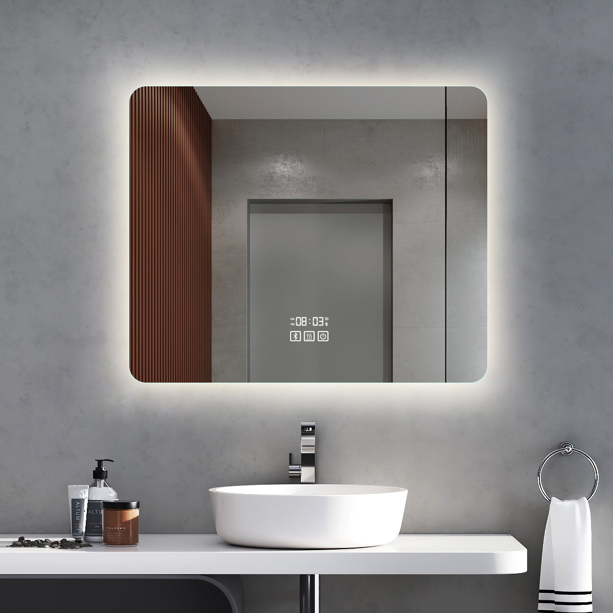 Smart LED Light Up Mirror with Demister, Bluetooth, Dimmable Control ...