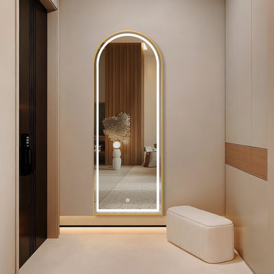 Arch Dressing LED Mirror: Gold Frame, Color Selection and Dim Control