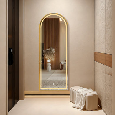 Arch Dressing LED Mirror: Gold Frame, Color Selection and Dim Control