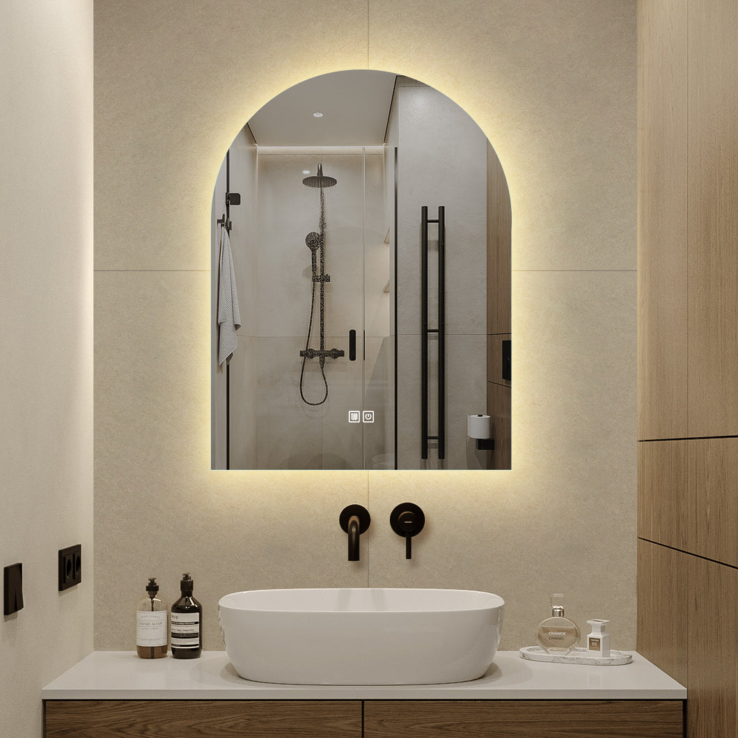 Backlit Mirror Led Panel Arch Backlit LED Mirror with Demister, Three Light Selection and Dimma ...