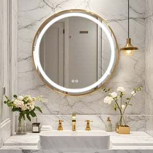 Framed Round LED Mirror with Demister, Three Light Selection and Dimmable Control