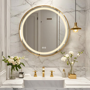 Framed Round LED Mirror with Demister, Three Light Selection and Dimmable Control