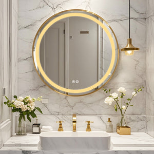 Framed Round LED Mirror with Demister, Three Light Selection and Dimmable Control