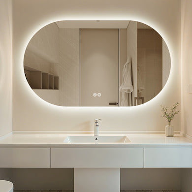 Horizontal Pill Backlit Mirror with Demister, Color Selection and Dimer