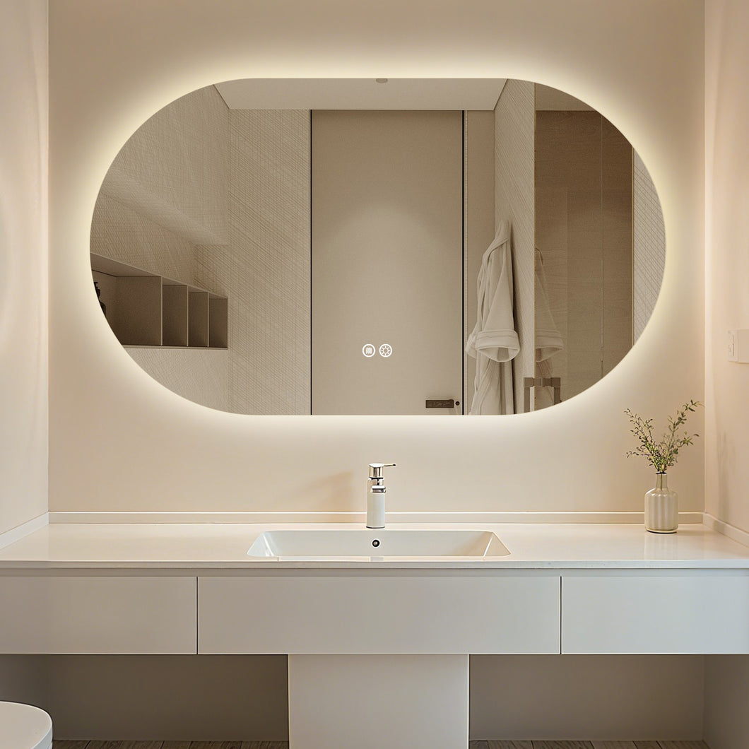 Horizontal Pill Backlit Mirror with Demister, Color Selection and Dimer