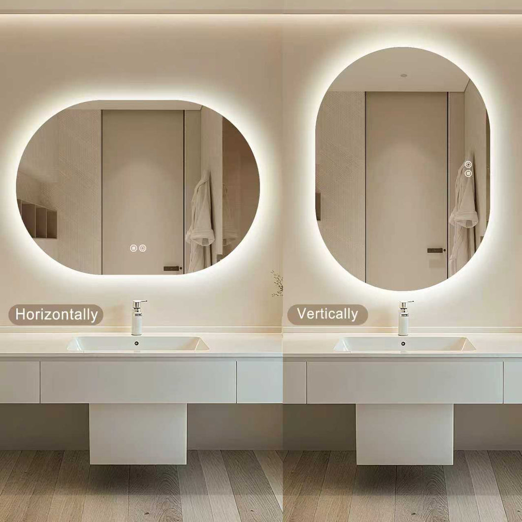 Horizontal Pill Backlit Mirror with Demister, Color Selection and Dimer