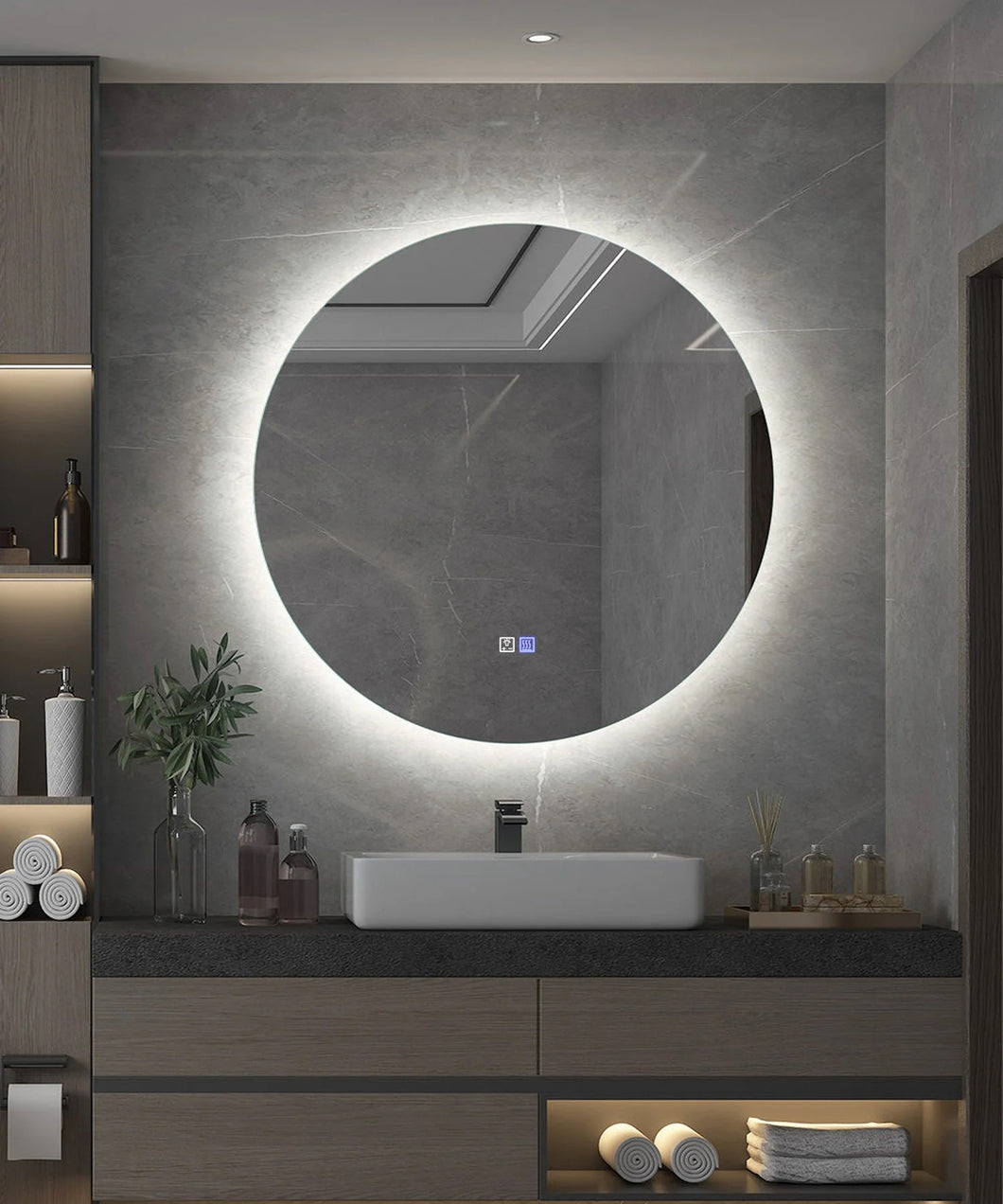 Backlit LED Mirror with Demister, Three Light Selection and Dimmable Control