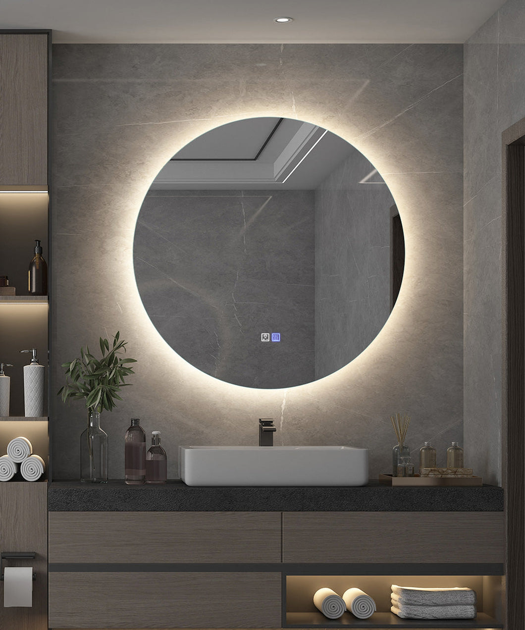 Backlit LED Mirror with Demister, Three Light Selection and Dimmable Control