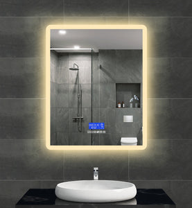 Smart LED Mirror with Demister, Light Selection, Dimmable Control, Bluetooth, Date/Time/Temp Display