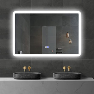 Rectangle LED Mirror with Demister, Three Light Selection and Dimmable ...