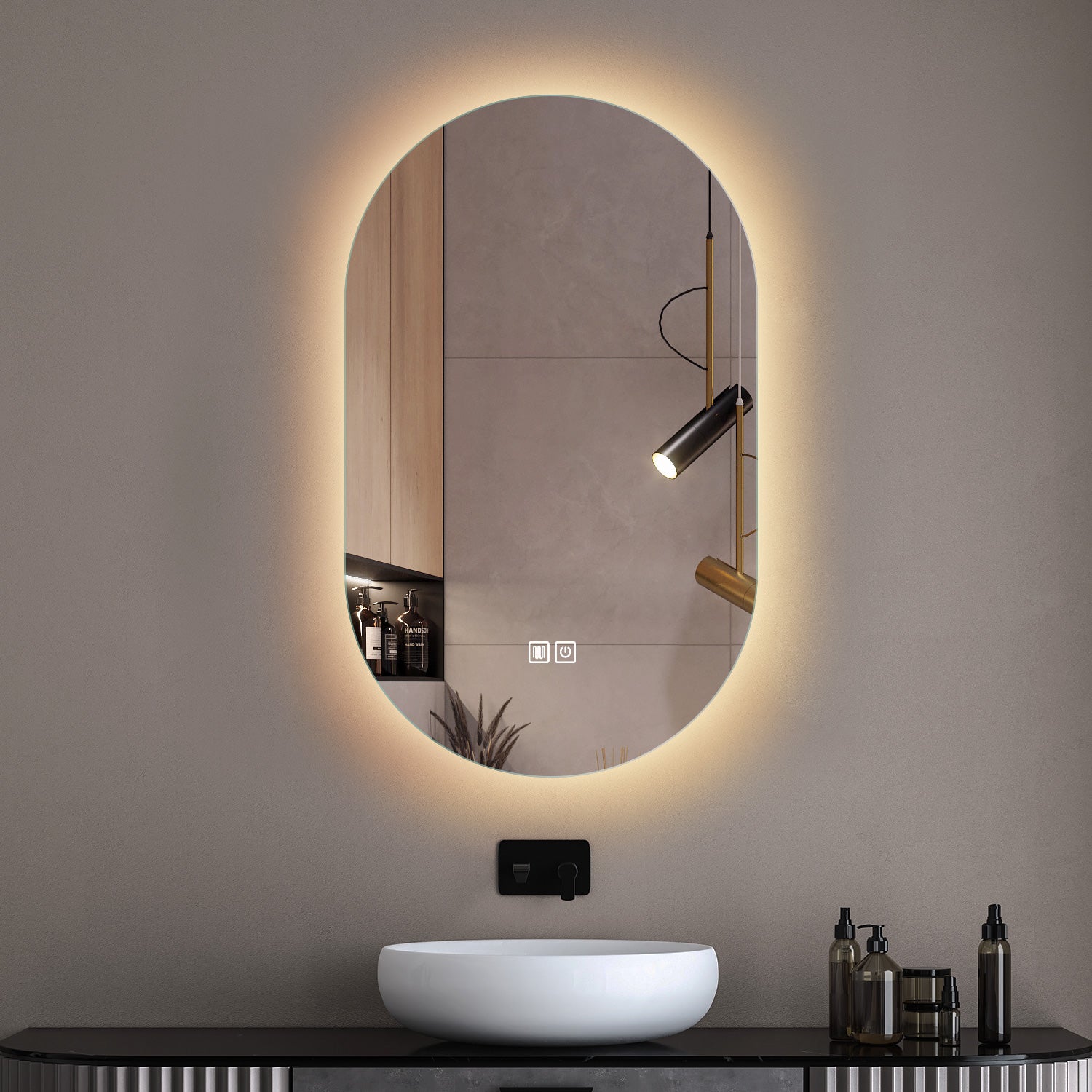 Oval Backlit LED Mirror with Demister, Three Light Selection and Dimma –  Galaxy Homeware