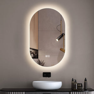 Oval Backlit LED Mirror with Demister, Three Light Selection and Dimmable Control