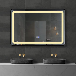 Framed Rectangle LED Mirror with Demister, Three Light Selection and Dimmable Control