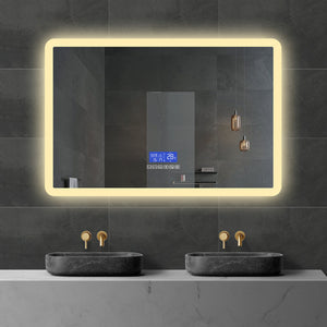 Smart LED Mirror with Demister, Light Selection, Dimmable Control, Bluetooth, Date/Time/Temp Display
