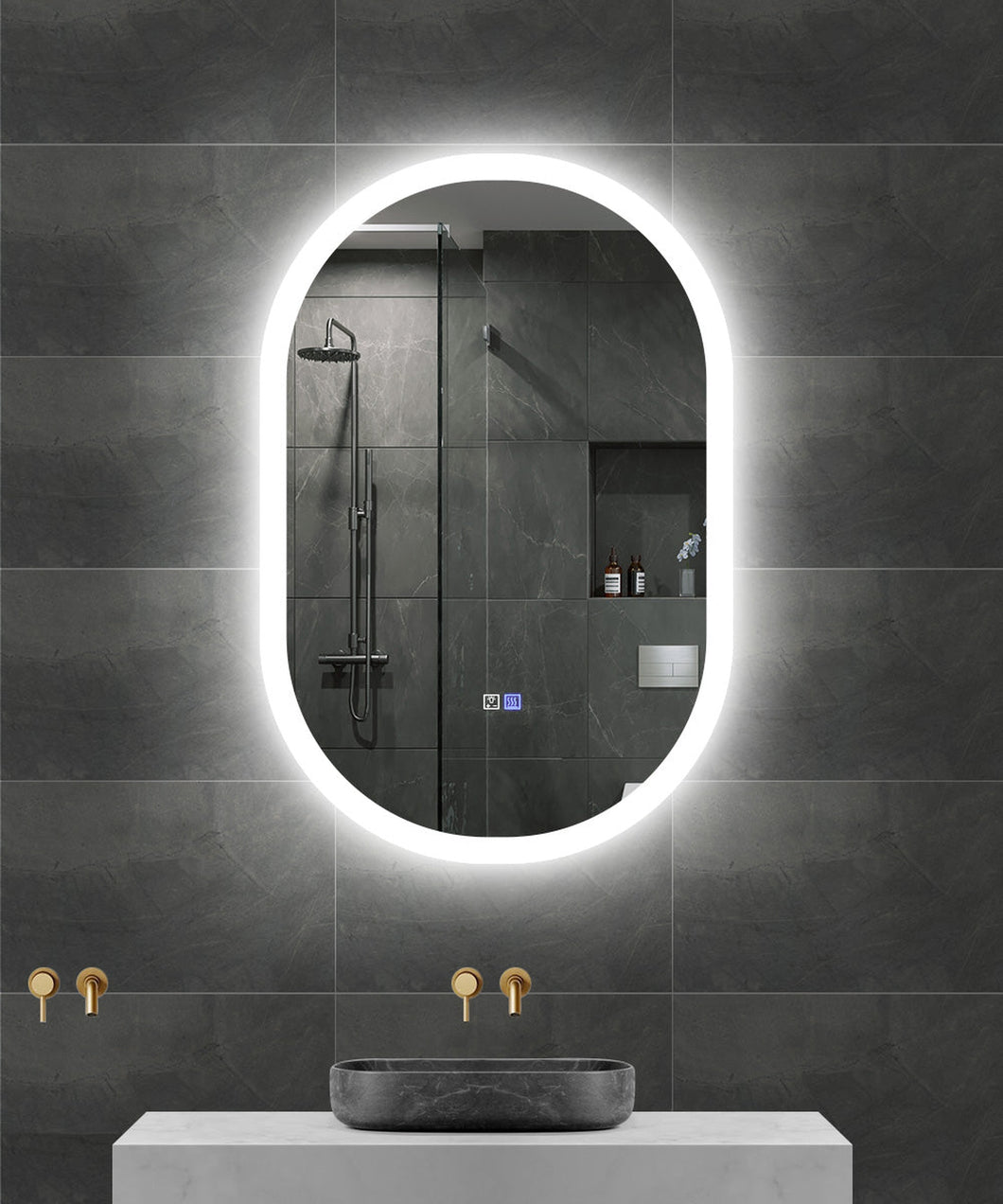 Oval LED Mirror with Demister, Three Light Selection and Dimmable Control